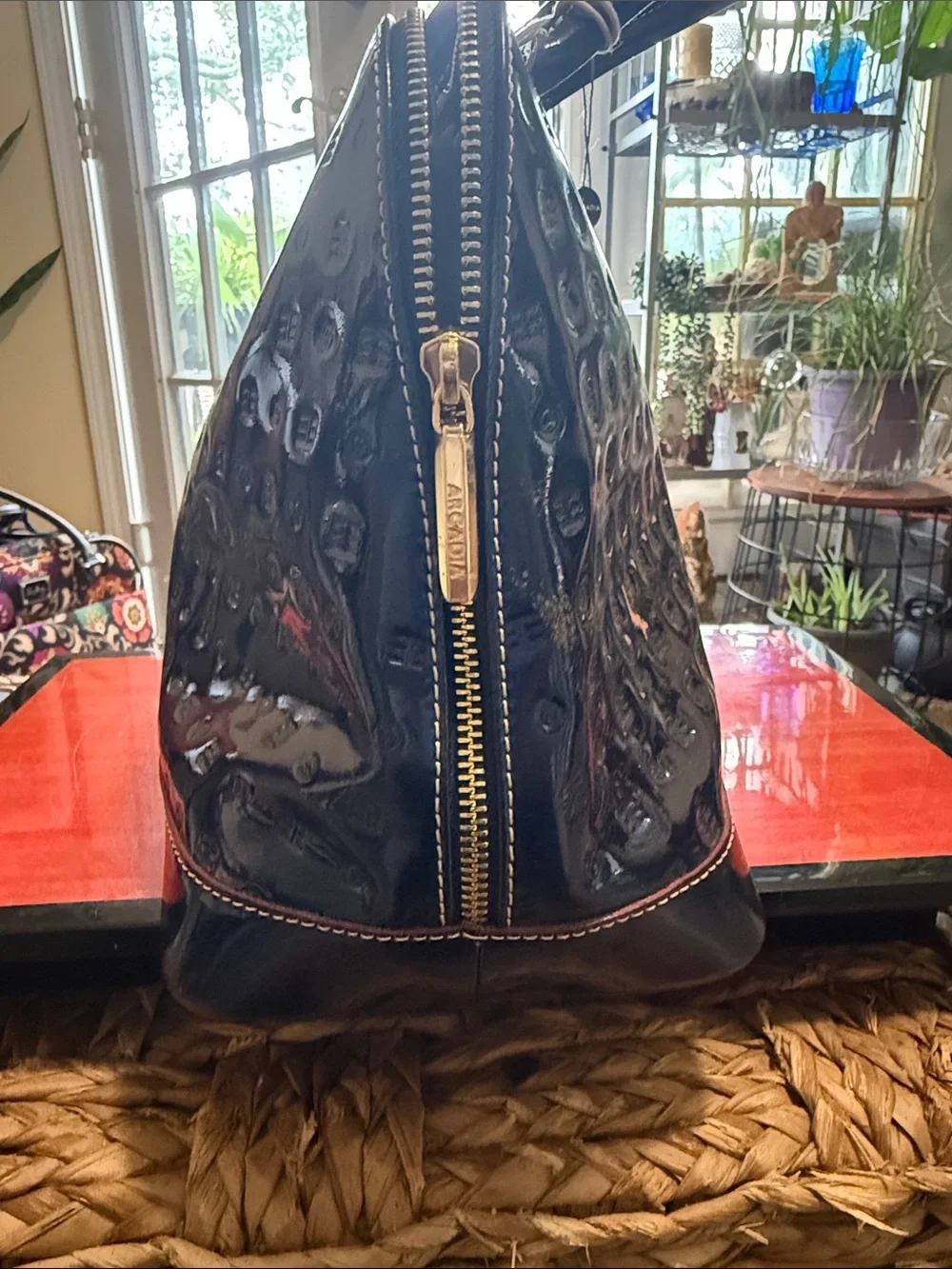 Arcadia Glossy Patent Satchel in Deep Navy